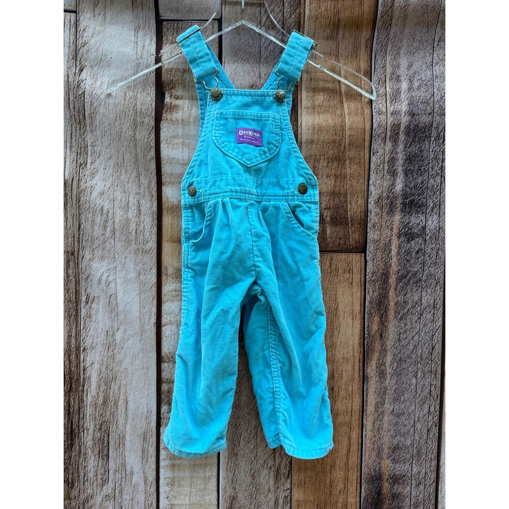 OshKosh B'Gosh Vintage 90s Corduroy Overalls Turquoise Toddler 2T Made in USA